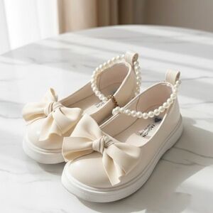 Cream Bow Kids Shoes/ Party shoes